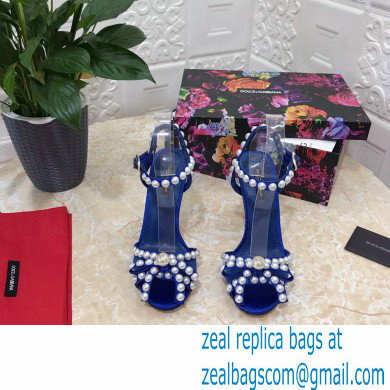 Dolce  &  Gabbana Heel 10.5cm Satin Sandals Blue with Pearl Application 2021